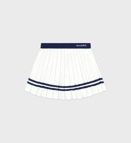 Serif Logo Pleated Skirt - White/Navy