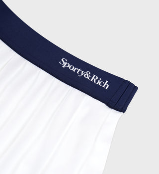 Serif Logo Pleated Skirt - White/Navy