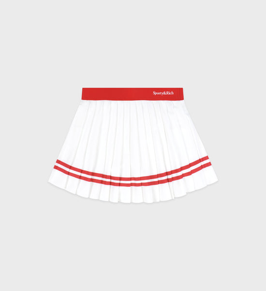 Serif Logo Pleated Skirt - White/Sports Red – Sporty & Rich