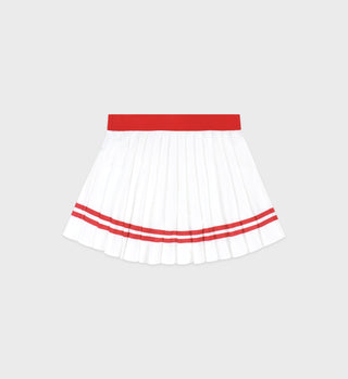 Serif Logo Pleated Skirt - White/Sports Red