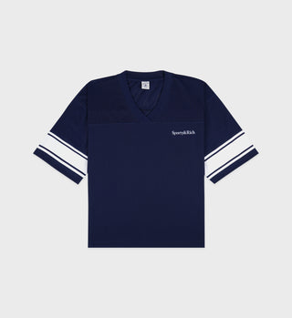 Serif Logo Mesh Jersey - Navy/White