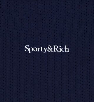 Serif Logo Mesh Jersey - Navy/White