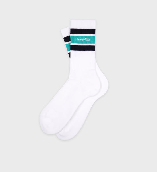 Serif Logo Socks - White/Aquamarine