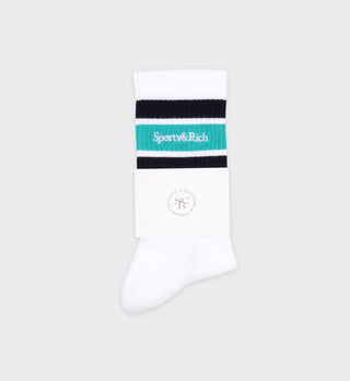 Serif Logo Socks - White/Aquamarine