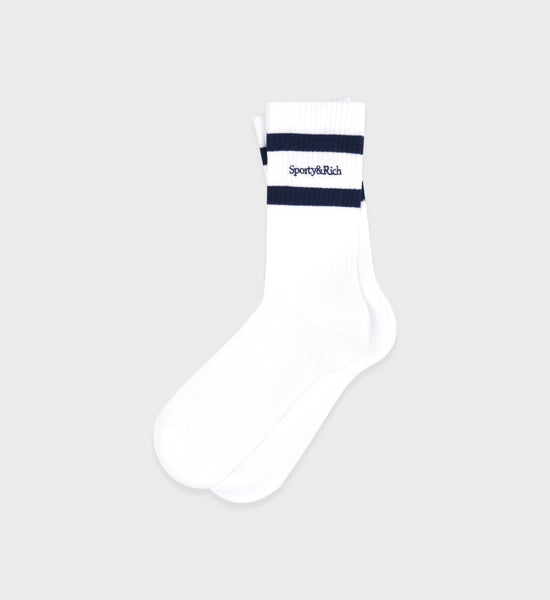 Serif Logo Socks - White/Navy