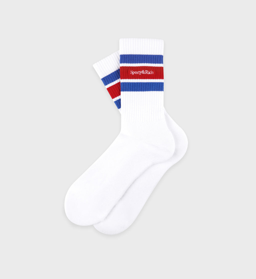 Serif Logo Socks - White/Team Blue/Ruby – Sporty & Rich