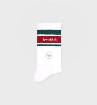 Serif Logo Striped Socks - White/Alpine/Lava