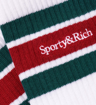 Serif Logo Striped Socks - White/Alpine/Lava