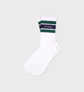 Serif Logo Striped Socks - White/Navy/Alpine