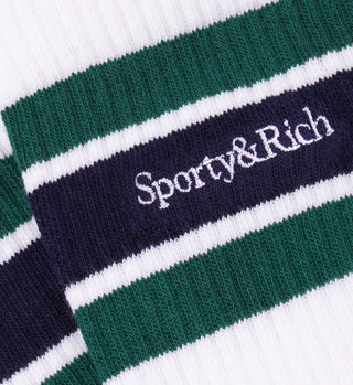 Serif Logo Striped Socks - White/Navy/Alpine