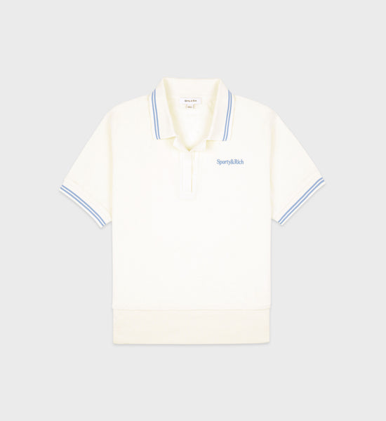 Serif Logo Terry Polo - Coconut/Sky Blue