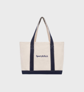 Serif Logo Tote Bag - Natural/Navy