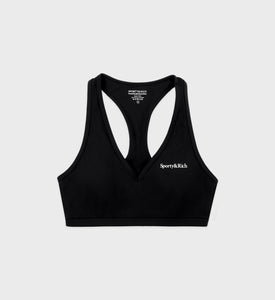 Serif Logo V Neck Sports Bra - Black/White