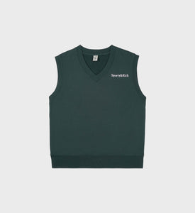 Serif Logo Embroidered V-Neck Vest - Forest/White