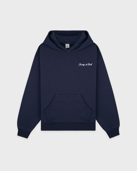 Signature Logo Embroidered Hoodie - Navy/White