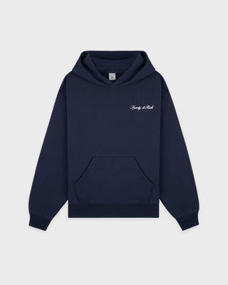 Signature Logo Embroidered Hoodie - Navy/White