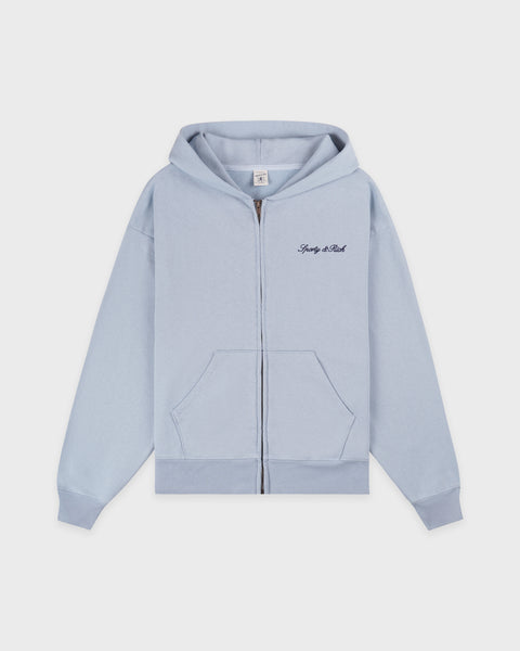 Signature Logo Embroidered Zip Hoodie - Faded Blue/Navy