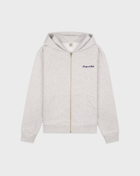 Signature Logo Embroidered Zip Hoodie - Heather Gray/Navy