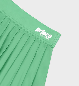 The Prince Sporty Pleated Skirt in Clean Mint/White features a pleated design and a logo on the waistband, displayed against a light background.