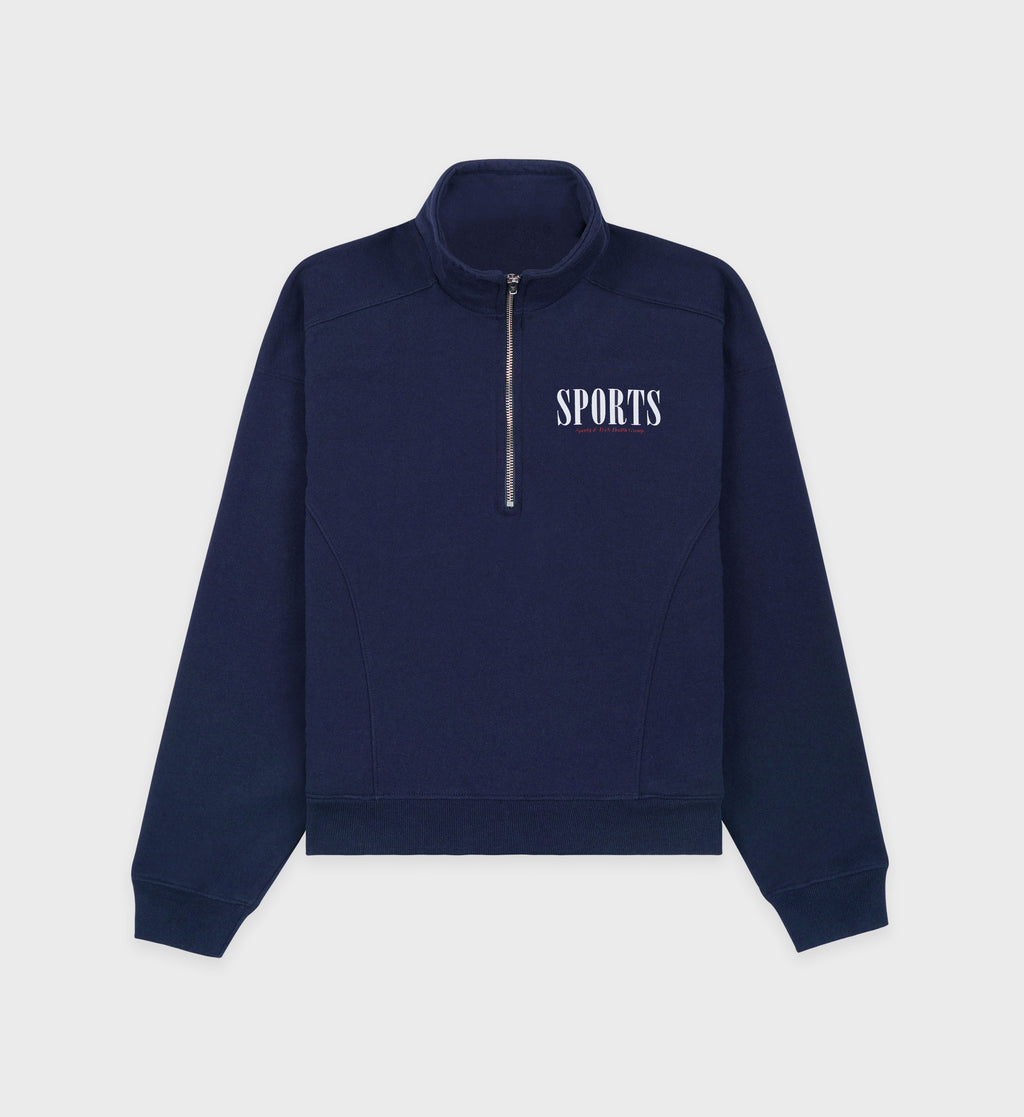 Sports Quarter Zip Navy/White Sporty & Rich