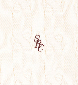 SRC Cableknit V-Neck Sweater - Off White/Merlot