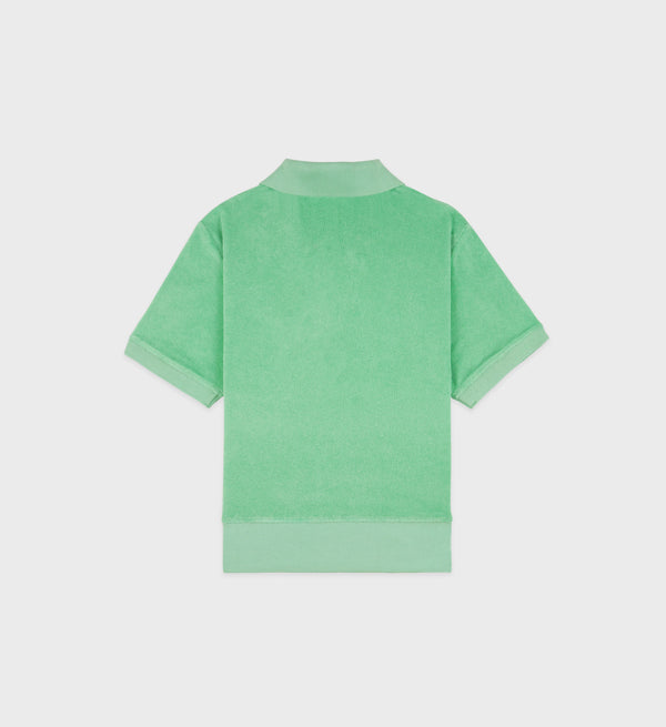 SRC Terry Polo - Washed Kelly/White short-sleeve shirt shown from the back on a plain white background.