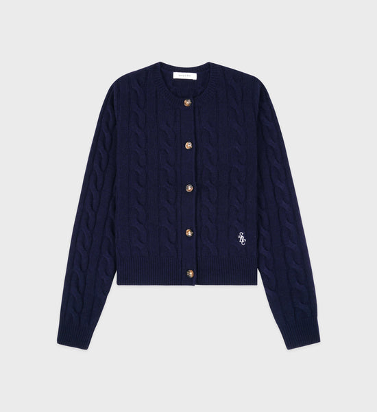 SRC Cableknit Cashmere Cardigan - Navy/White