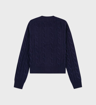 SRC Cableknit Cashmere Cardigan - Navy/White