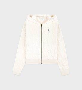 SRC Cableknit Cashmere Zip Hoodie - Cream/Navy