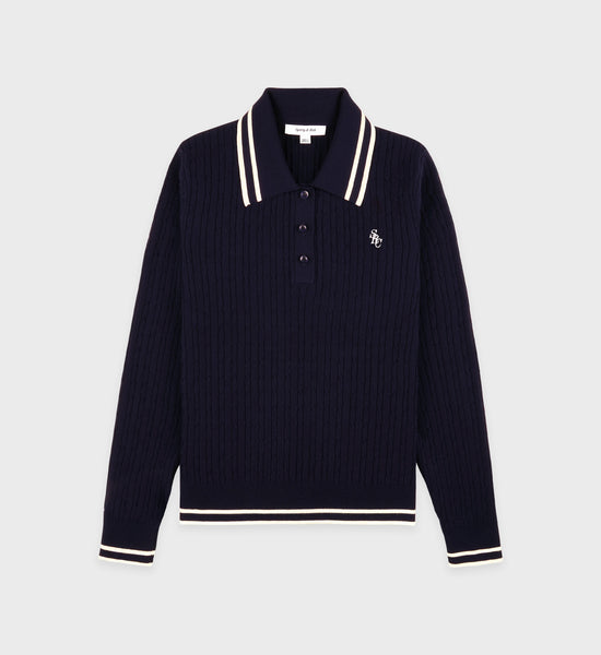 SRC Cableknit Polo - Navy/Cream