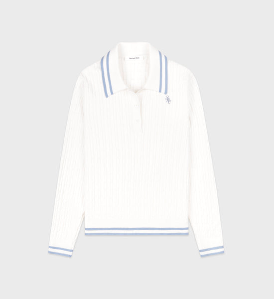 SRC Mini Cable Longsleeve Polo - Off White/China Blue