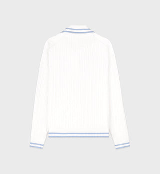 SRC Mini Cable Longsleeve Polo - Off White/China Blue