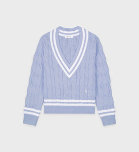 SRC Cableknit V-Neck Sweater - Sky Blue/Off White