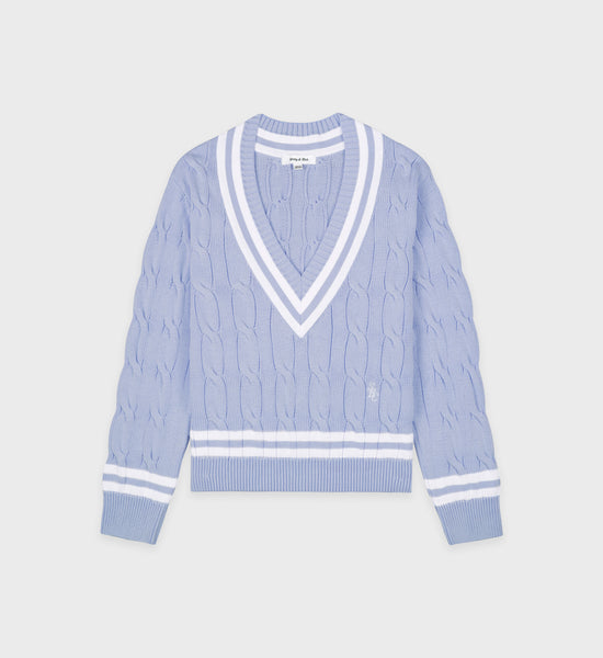 SRC Cableknit V-Neck Sweater - Sky Blue/Off White