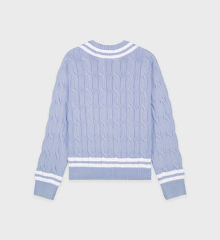 SRC Cableknit V-Neck Sweater - Sky Blue/Off White