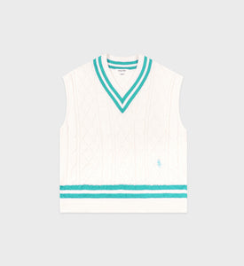 SRC Cableknit Vest - Off White/Caribbean