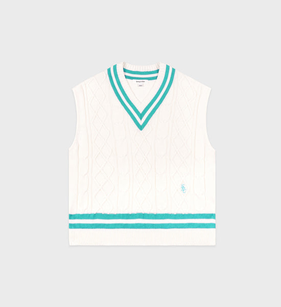 SRC Cableknit Vest - Off White/Caribbean