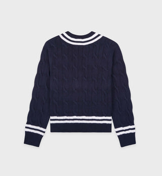 SRC Cableknit V-Neck Sweater - Navy/White