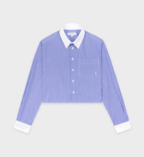 SRC Cropped Shirt - White/Blue Stripe