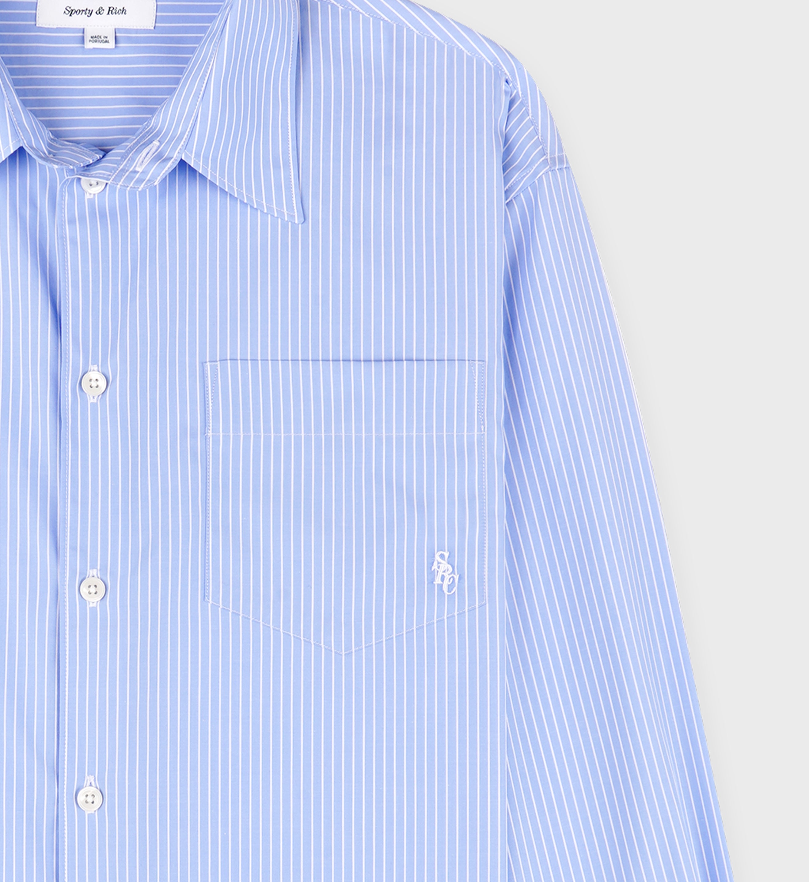 Sporty & Rich SRC Stripe Oversize Cotton Poplin Button-Up Shirt in Light Blue Striped at Nordstrom, Size Large Sporty & Rich SRC Stripe Oversize Cotton Poplin Button-Up Shirt in Light Blue Striped at Nordstrom, Size Large