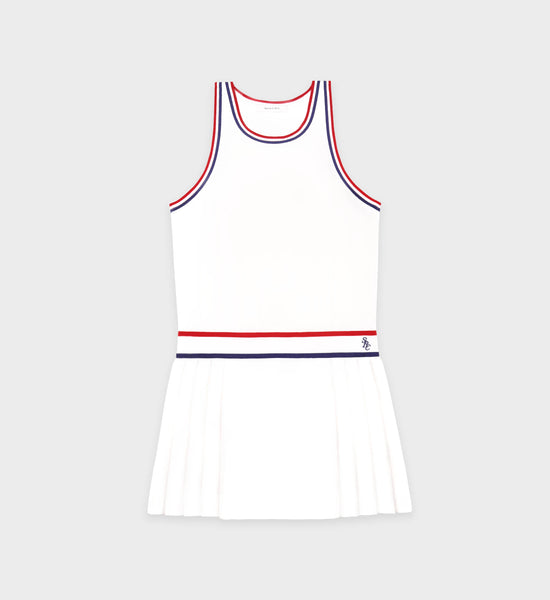 SRC Phoebe Dress - White/Navy/Fire red