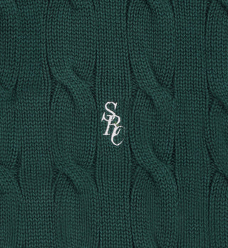 SRC Cableknit V-Neck Sweater - Forest/White