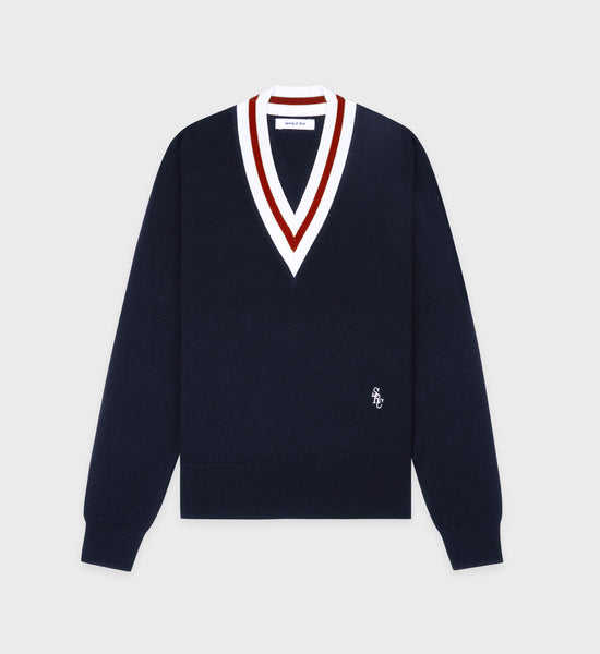 SRC Minimalist V-Neck Sweater - Navy/Ecru/Ruby