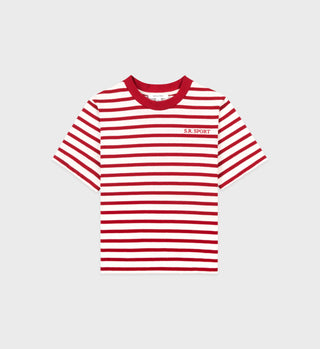 SR Sport Embroidered Breton T-Shirt - White/Ruby