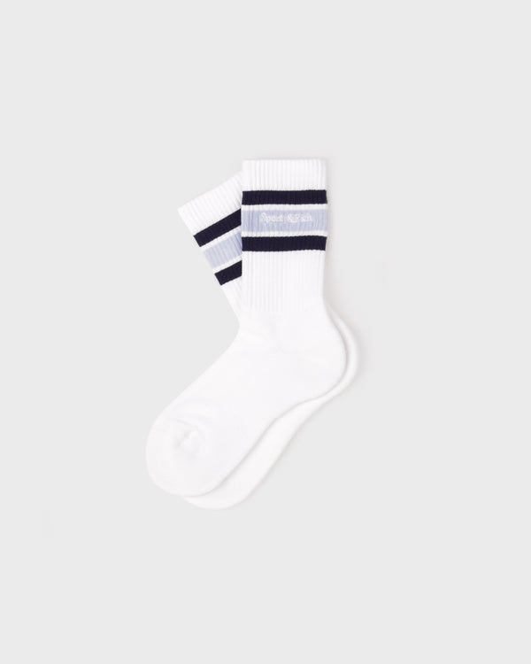 Serif Logo Kids Sock - White/Navy/Ciel