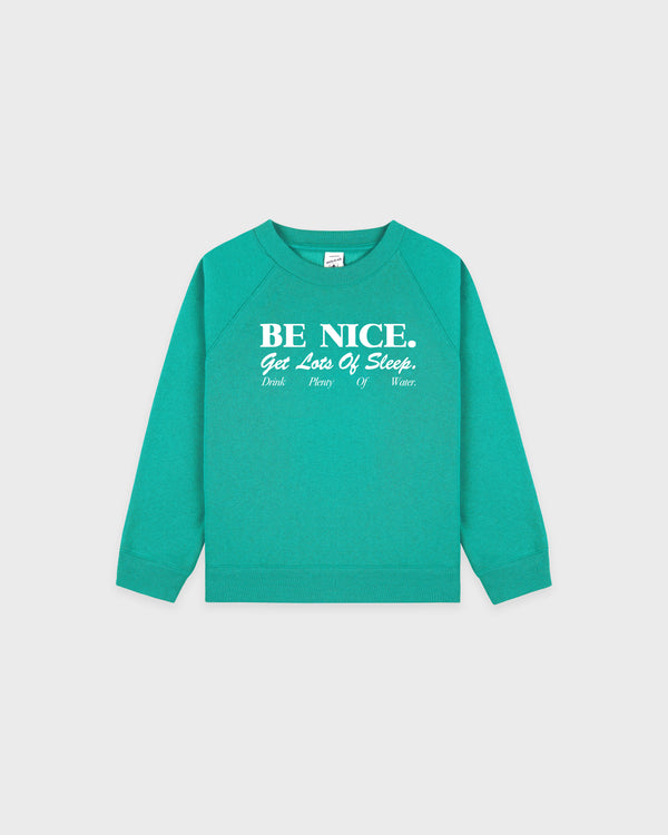 Be Nice Kids Crewneck - Amalfi Green/White