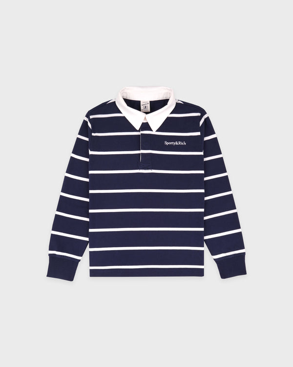 Serif Logo Kids Rugby Polo - Light Navy/White