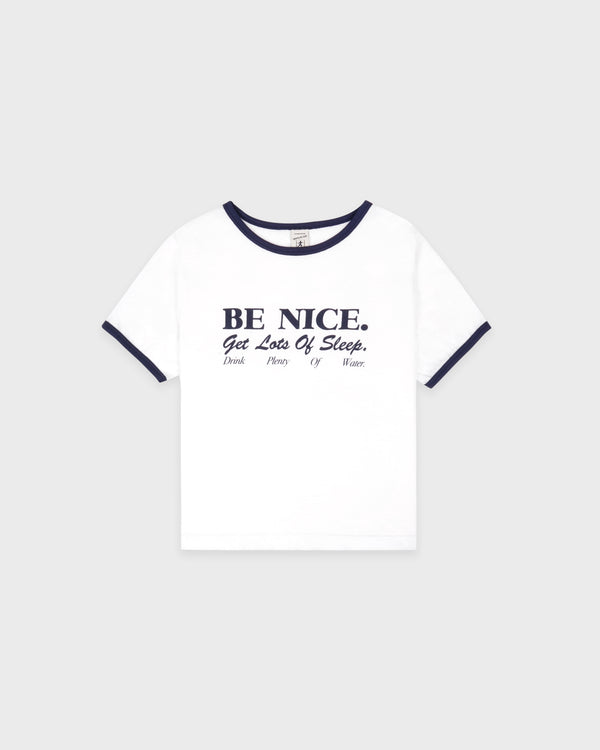 Be Nice Kids Ringer Tee - White/Light Navy/Light Navy