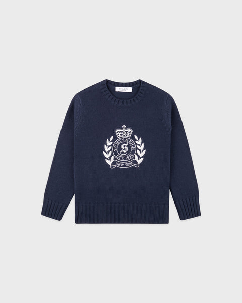 NY Crest Kids Knitted Sweater - Light Navy/White