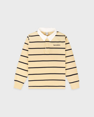 Serif Logo Kids Rugby Polo - Almond/Navy